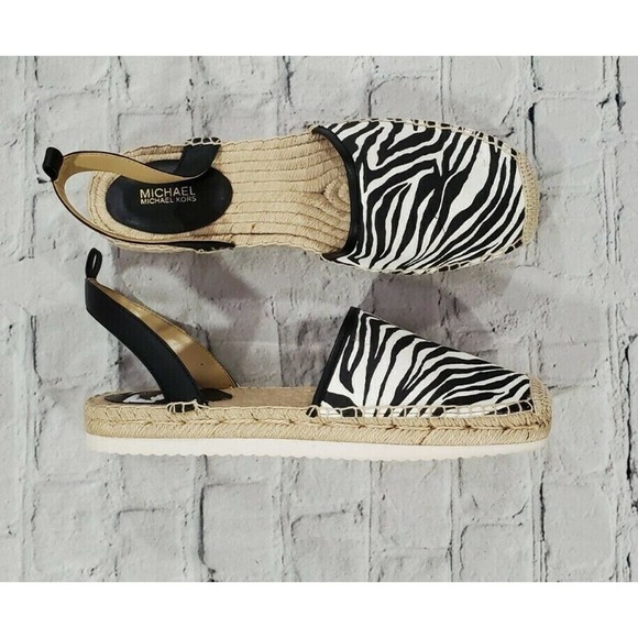 Michael Kors Lenny Ankle Strap Espadrille Flats Zebra WOMENS SIZE 9.5 - Picture 1 of 7